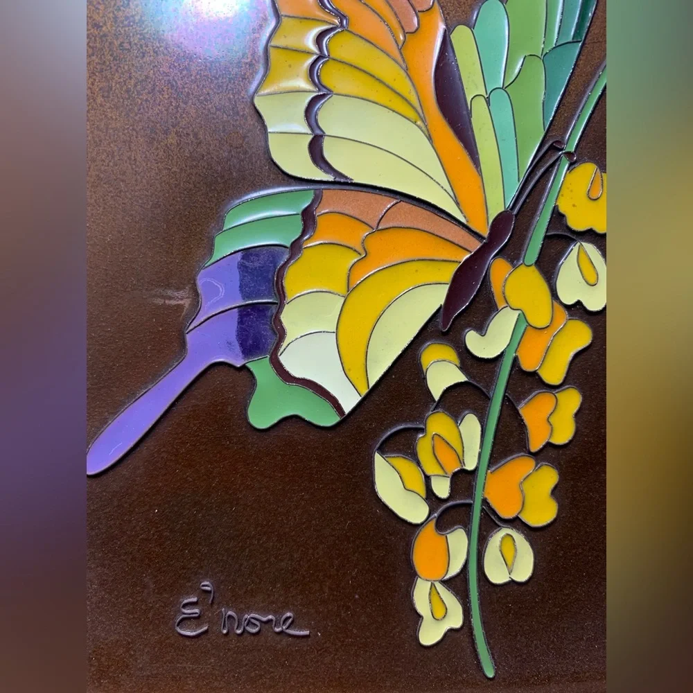 E'nore Set of 2 Oil Enamel Cloisonné on Copper Framed Eleanore Forrestal Lot MCM - Picture 5 of 10